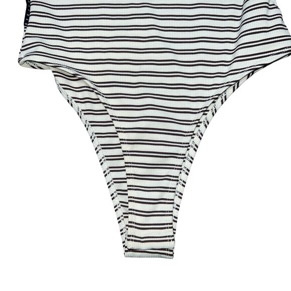 MISSGUIDED Brown & Cream Plunge Halter Nick Striped Backless Bodysuit Size M - Picture 5 of 12